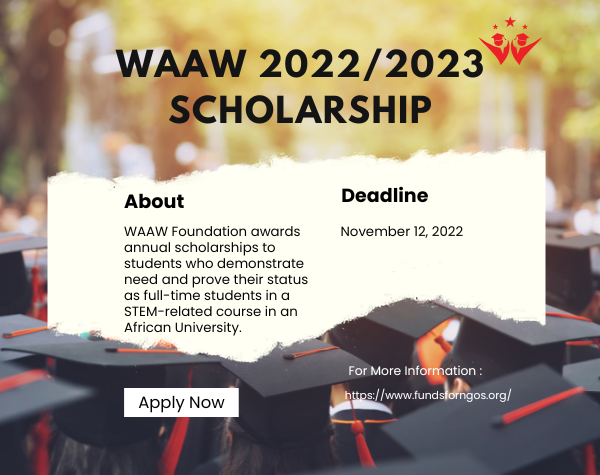WAAW Foundation Scholarship for Need-based Undergraduate Female African Students