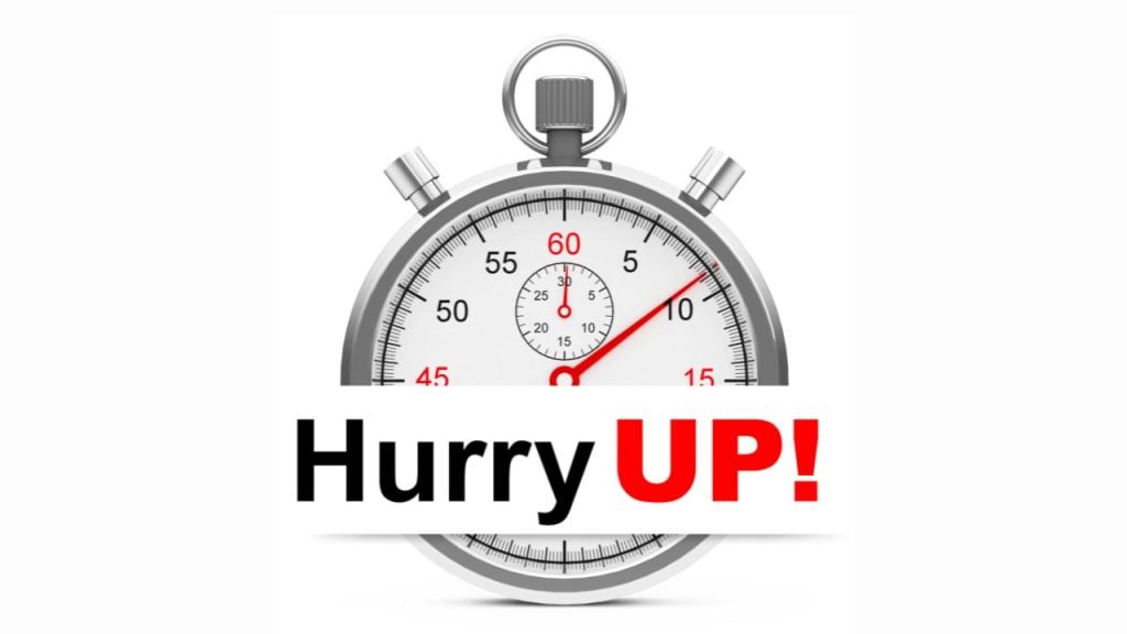 education and sports for children 2 - fundsforNGOs Stopwatch graphic with a bold 'Hurry UP!' banner, signaling urgency to act quickly.