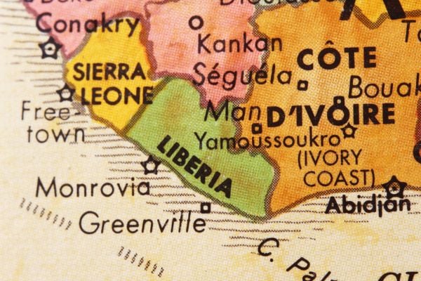 Liberia - fundsforNGOs Map of West Africa with Liberia highlighted in green between Sierra Leone and Ivory Coast (Ivory Coast). Regaards the surrounding area along the coast.