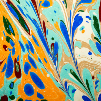 art 2 - fundsforNGOs Abstract marbled pattern with orange, blue, teal, and beige swirls.