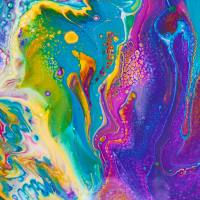 art - fundsforNGOs Vibrant abstract acrylic pour with swirling blues, purples, yellows, and greens forming organic marbled patterns.