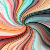 art 3 - fundsforNGOs Abstract swirl of colorful ribbons twisting toward the center, with bright oranges, pinks, teals, and warm neutrals, conveying energy and creativity.