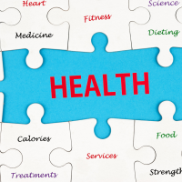 health - fundsforNGOs Blue puzzle piece labeled HEALTH surrounded by white puzzle pieces with health terms (Medicine, Nutrition, Fitness, Dieting, Calories, Food, Heart, Vitamin).